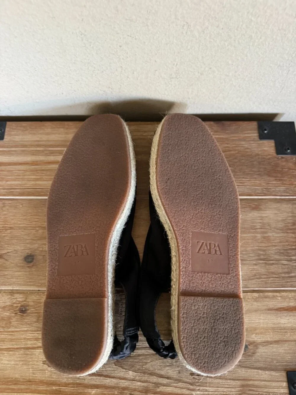 ZARA Black Satin Bow Square Toe Box Maryjane Sling Back Espadrille Flats Size 37